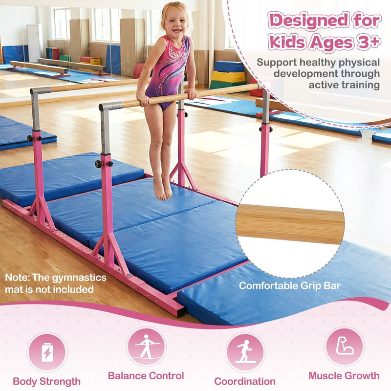 8 FT Double Horizontal Bars with 13-Level Adjustable Heights and 6-Level Adjustable Width-Pink by DirectDeals
