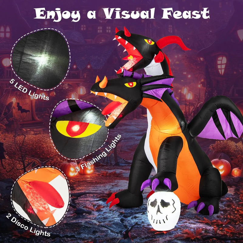 8 Feet Inflatable Twin-Headed Dragon Decoration with Lights by DirectDeals