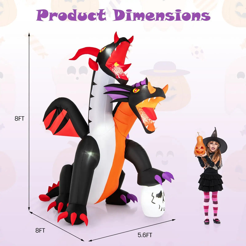 8 Feet Inflatable Twin-Headed Dragon Decoration with Lights by DirectDeals