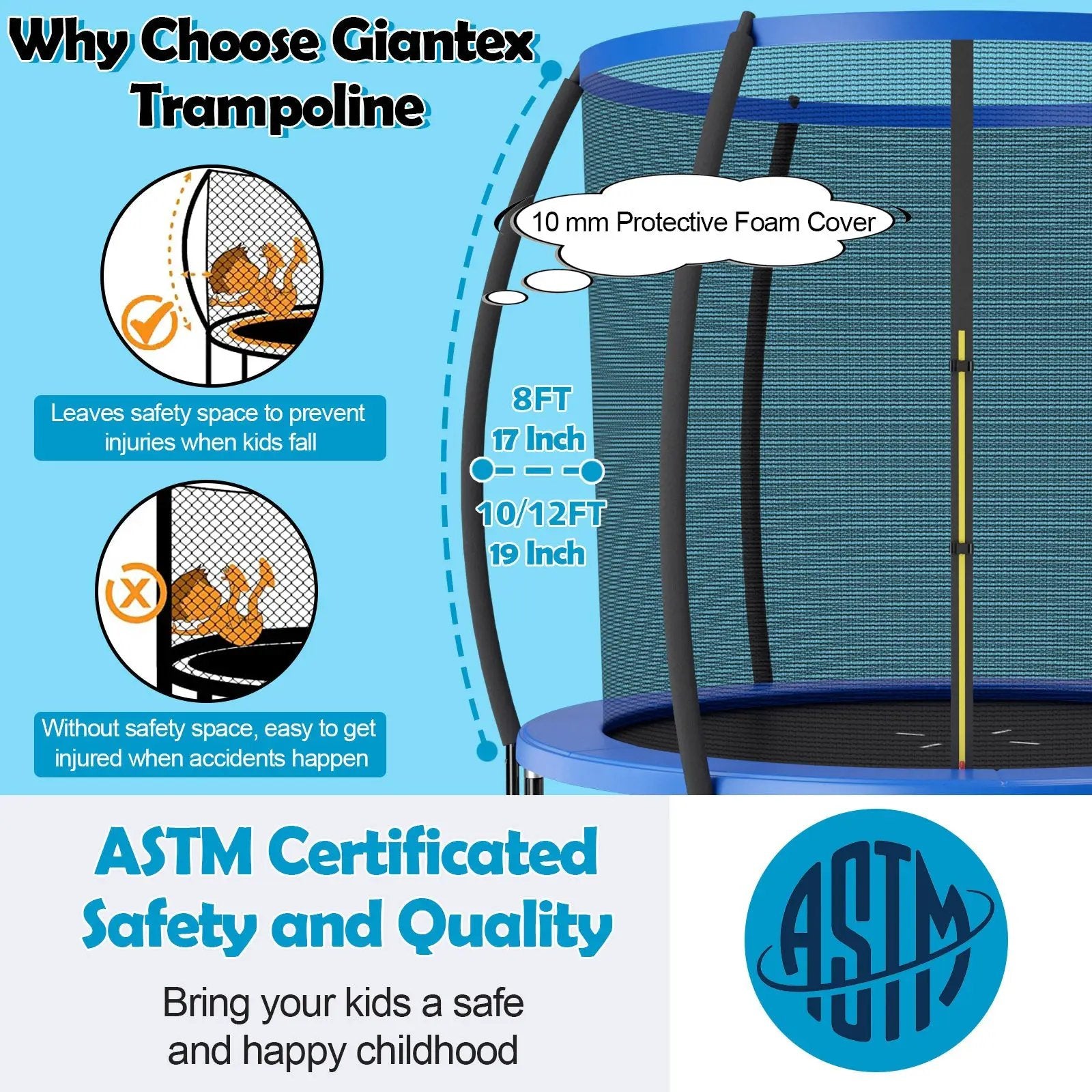 8 Feet ASTM Approved Recreational Trampoline with Ladder-Blue by DirectDeals