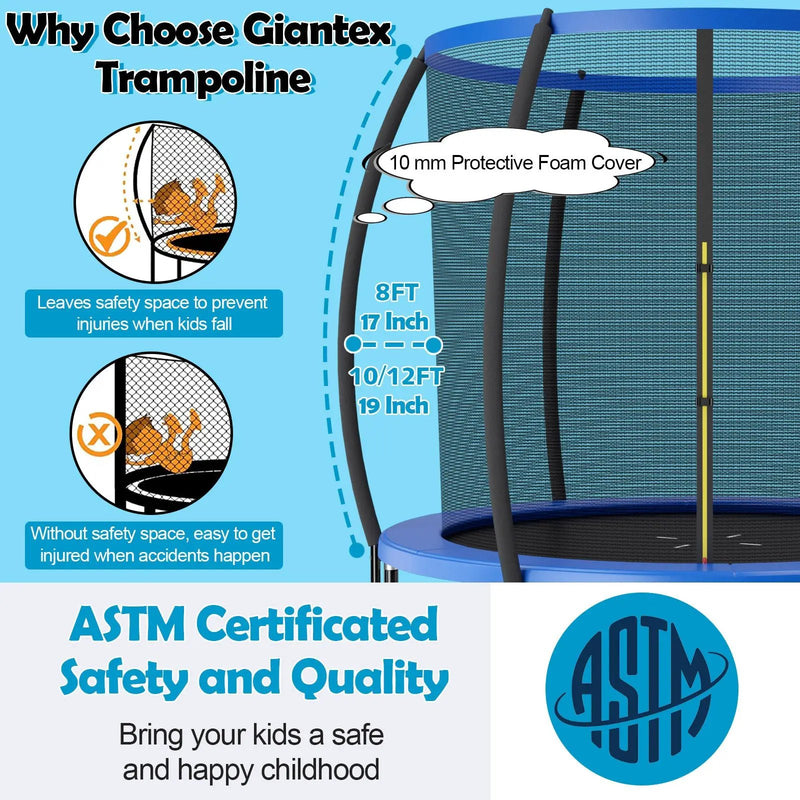 8 Feet ASTM Approved Recreational Trampoline with Ladder-Blue by DirectDeals