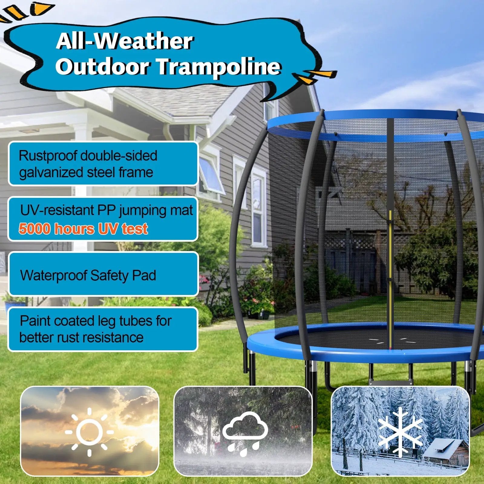 8 Feet ASTM Approved Recreational Trampoline with Ladder-Blue by DirectDeals