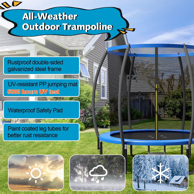8 Feet ASTM Approved Recreational Trampoline with Ladder-Blue by DirectDeals