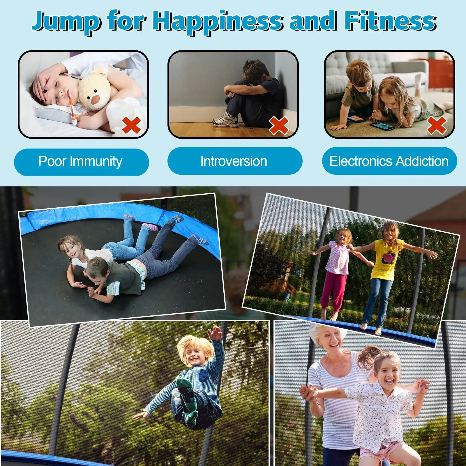 8 Feet ASTM Approved Recreational Trampoline with Ladder-Blue by DirectDeals