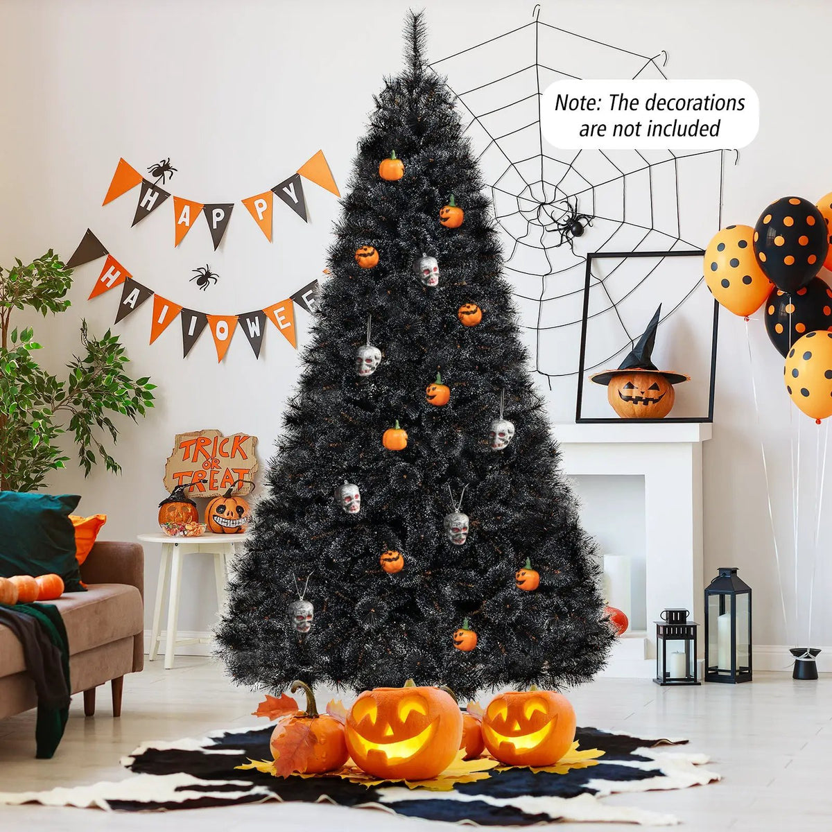 6/7/8 Feet Black Artificial Halloween Christmas Tree with PVC Branch Tips and 210/320/450 Cool White LED Lights by DirectDeals