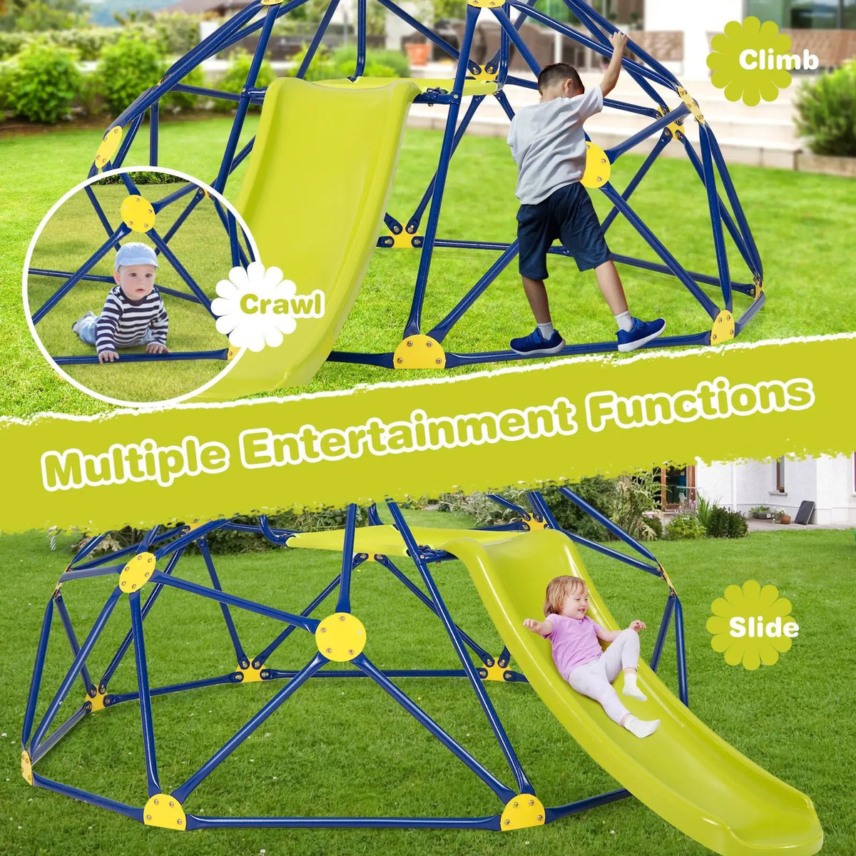 Kids Climbing Dome with Slide and Fabric Cushion for Garden Yard by DirectDeals