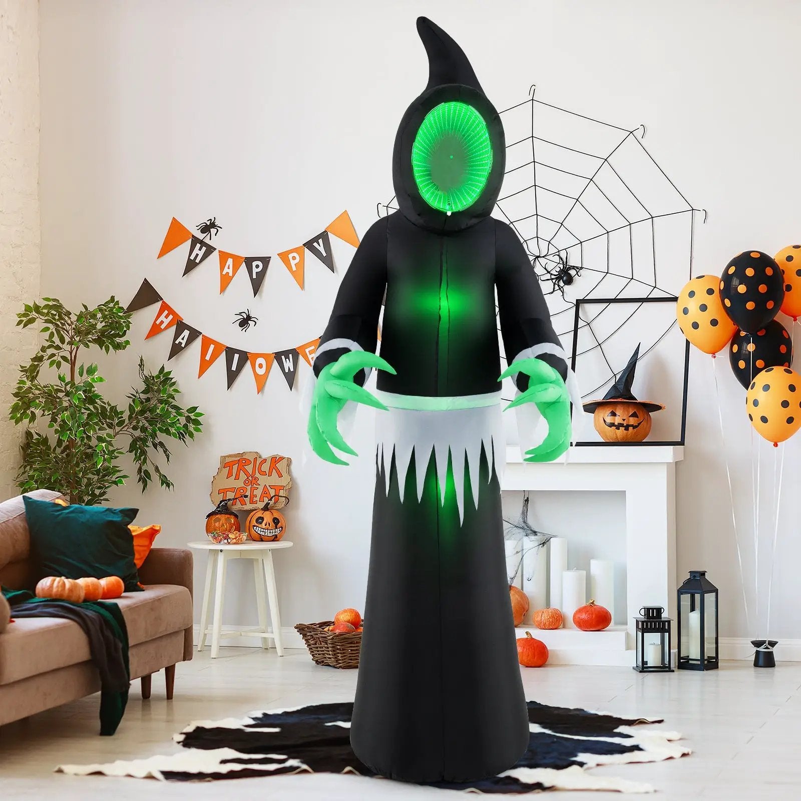 8 Feet Giant Halloween Inflatable Ghost with Built-in LED Lights and Mirror Face by DirectDeals