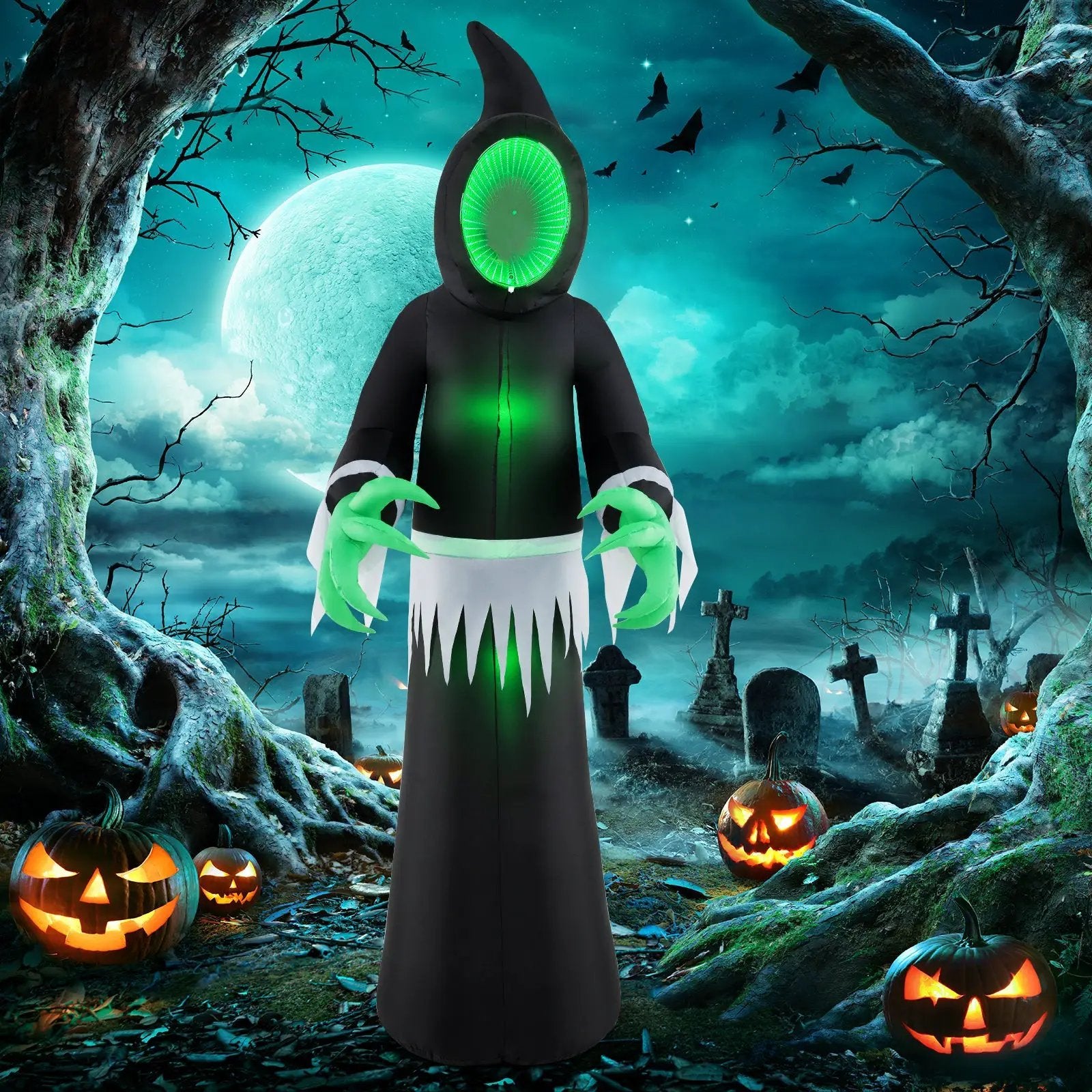 8 Feet Giant Halloween Inflatable Ghost with Built-in LED Lights and Mirror Face by DirectDeals