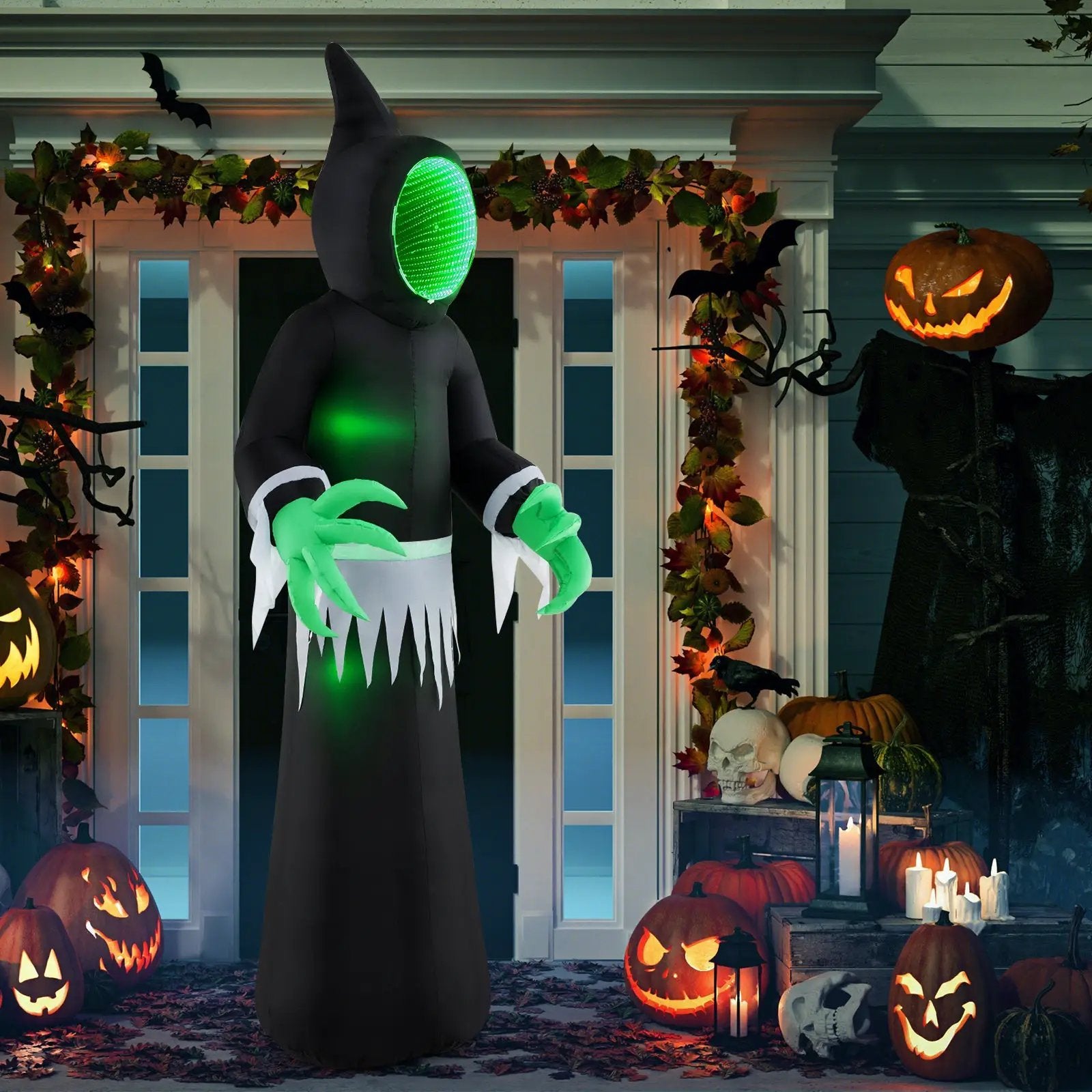 8 Feet Giant Halloween Inflatable Ghost with Built-in LED Lights and Mirror Face by DirectDeals