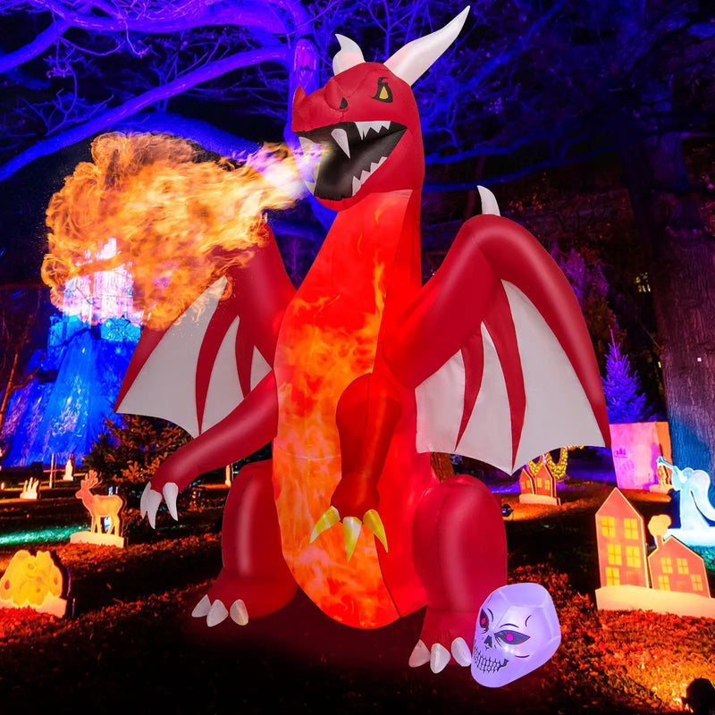 8 Feet Halloween Inflatables Blow-up Red Dragon with Wings Skull by DirectDeals