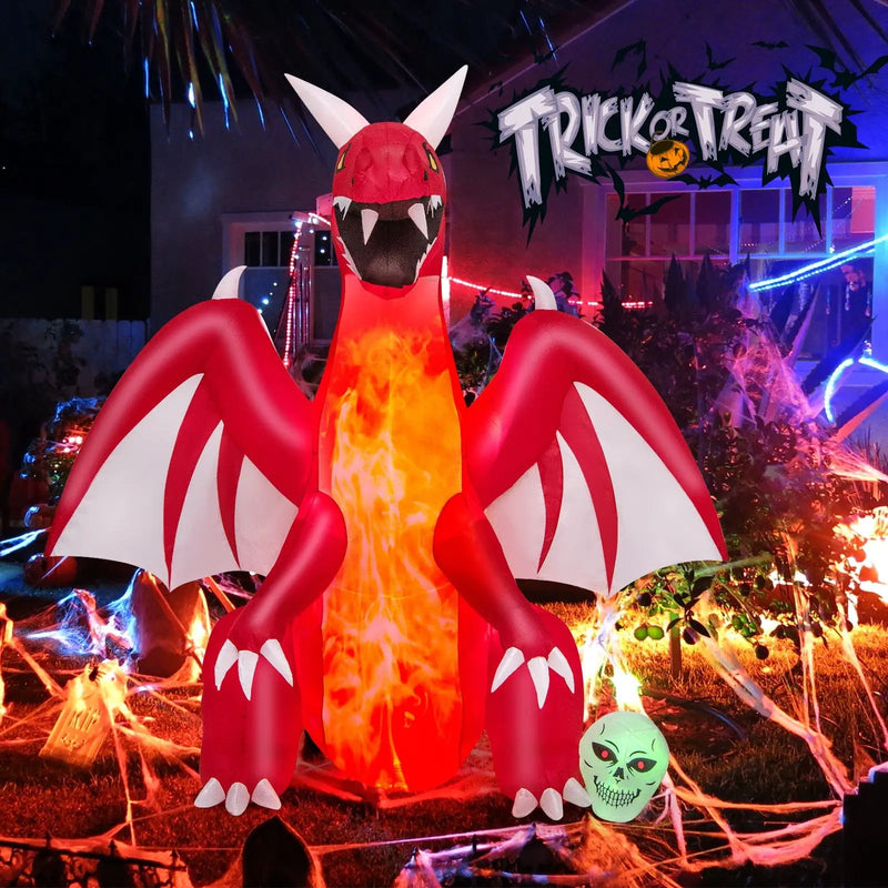 8 Feet Halloween Inflatables Blow-up Red Dragon with Wings Skull by DirectDeals