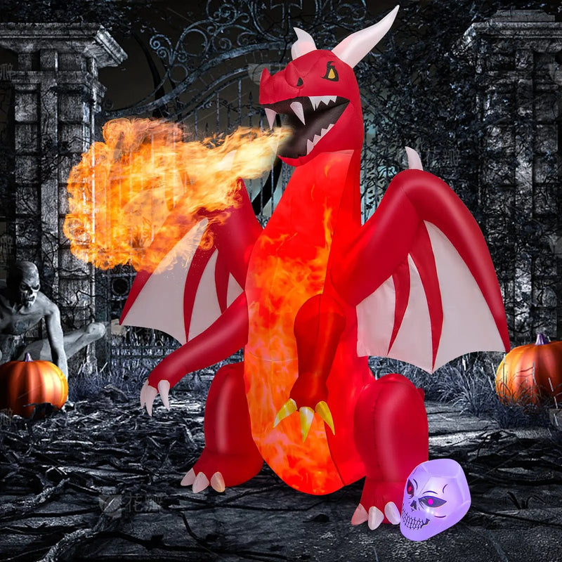 8 Feet Halloween Inflatables Blow-up Red Dragon with Wings Skull by DirectDeals