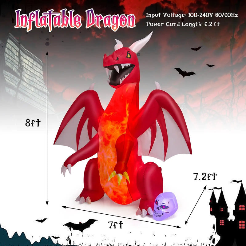 8 Feet Halloween Inflatables Blow-up Red Dragon with Wings Skull by DirectDeals