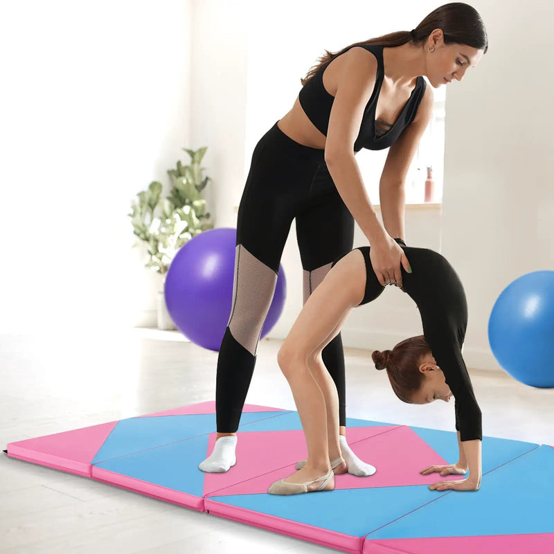 8 Feet PU Leather Folding Gymnastics Mat with Hook and Loop Fasteners by DirectDeals