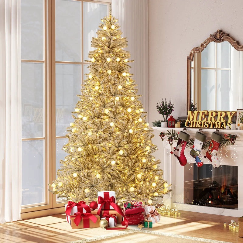 6 Feet Snow-flocked Artificial Christmas Tree Pre-lit Hinged with 81 Sphere Lights and Remote by DirectDeals