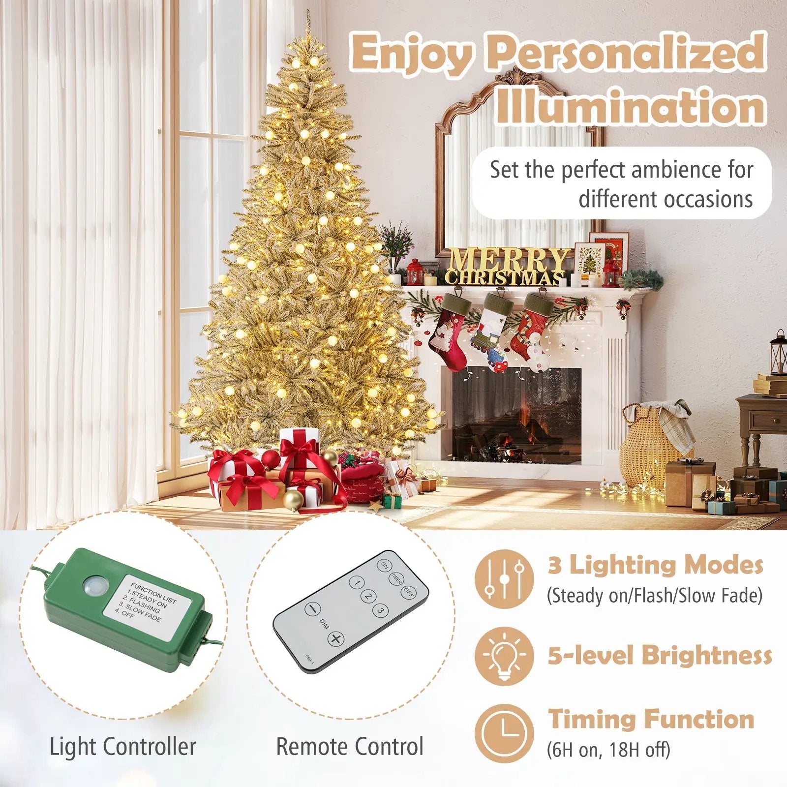 6 Feet Snow-flocked Artificial Christmas Tree Pre-lit Hinged with 81 Sphere Lights and Remote by DirectDeals