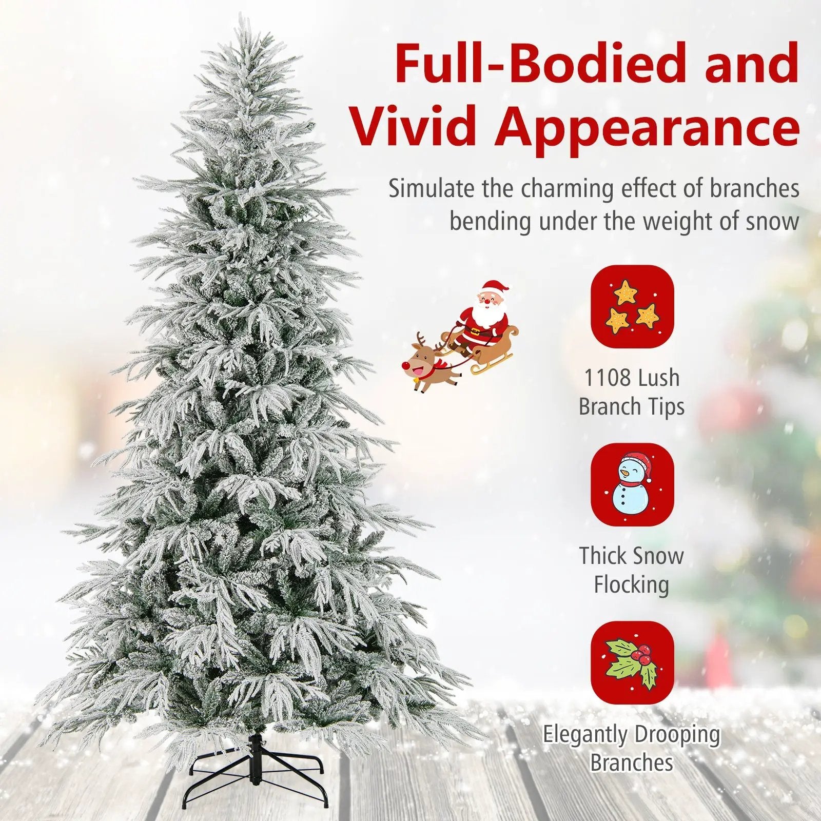 7 Feet Snow-flocked Artificial Christmas Tree Pre-lit Hinged Xmas Tree with Warm White LED Lights by DirectDeals