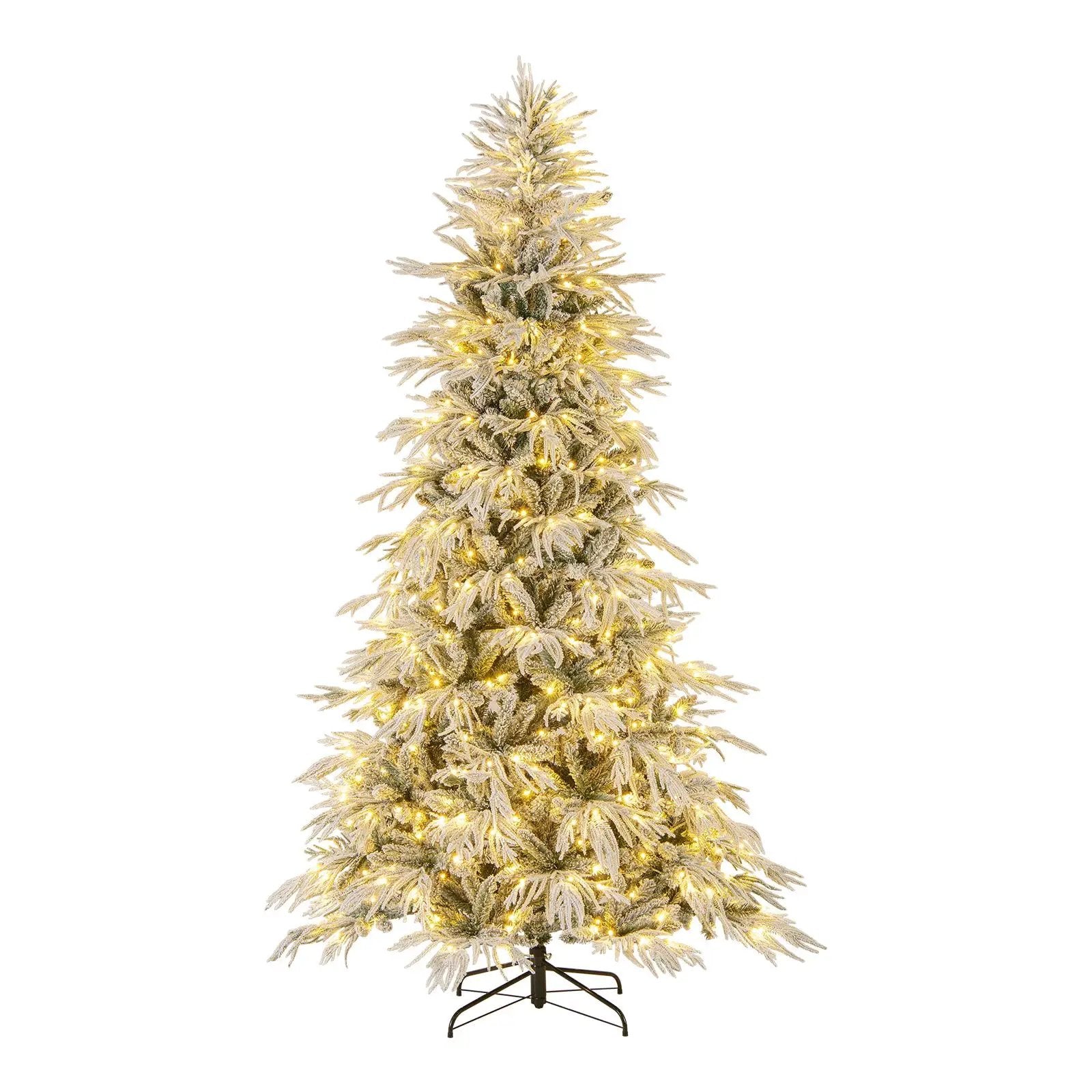 7 Feet Snow-flocked Artificial Christmas Tree Pre-lit Hinged Xmas Tree with Warm White LED Lights by DirectDeals