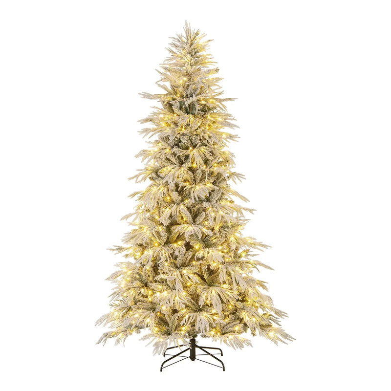 7 Feet Snow-flocked Artificial Christmas Tree Pre-lit Hinged Xmas Tree with Warm White LED Lights by DirectDeals