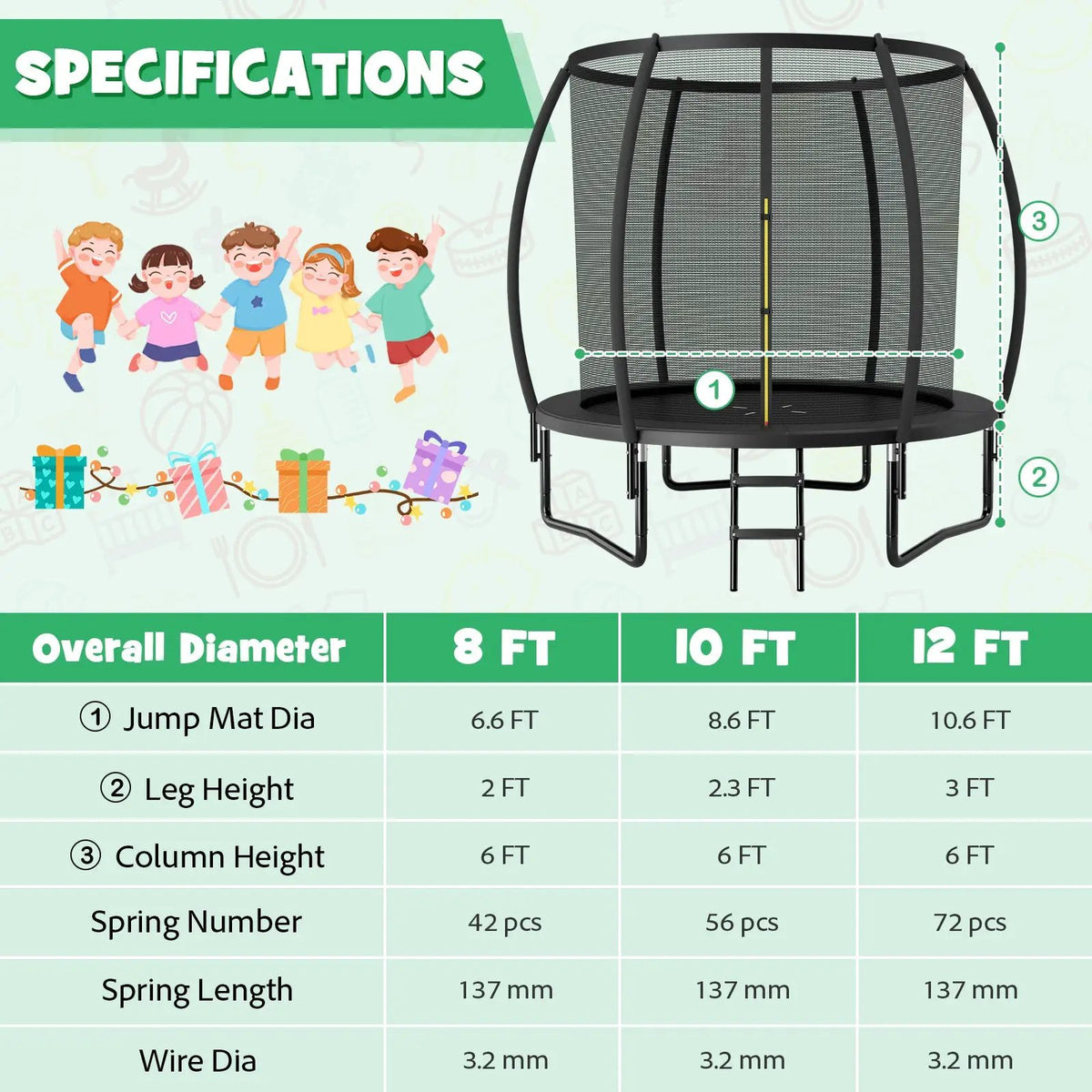8 Feet ASTM Approved Recreational Trampoline with Ladder-Blue by DirectDeals
