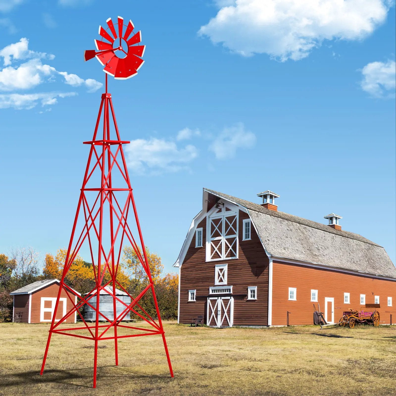 8 Feet Windmill Metal Ornamental Wind Wheel Weather Resistant by DirectDeals