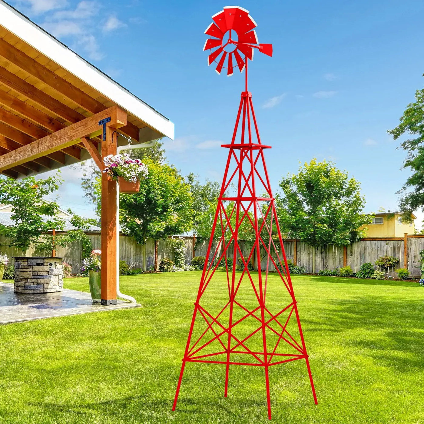 8 Feet Windmill Metal Ornamental Wind Wheel Weather Resistant by DirectDeals