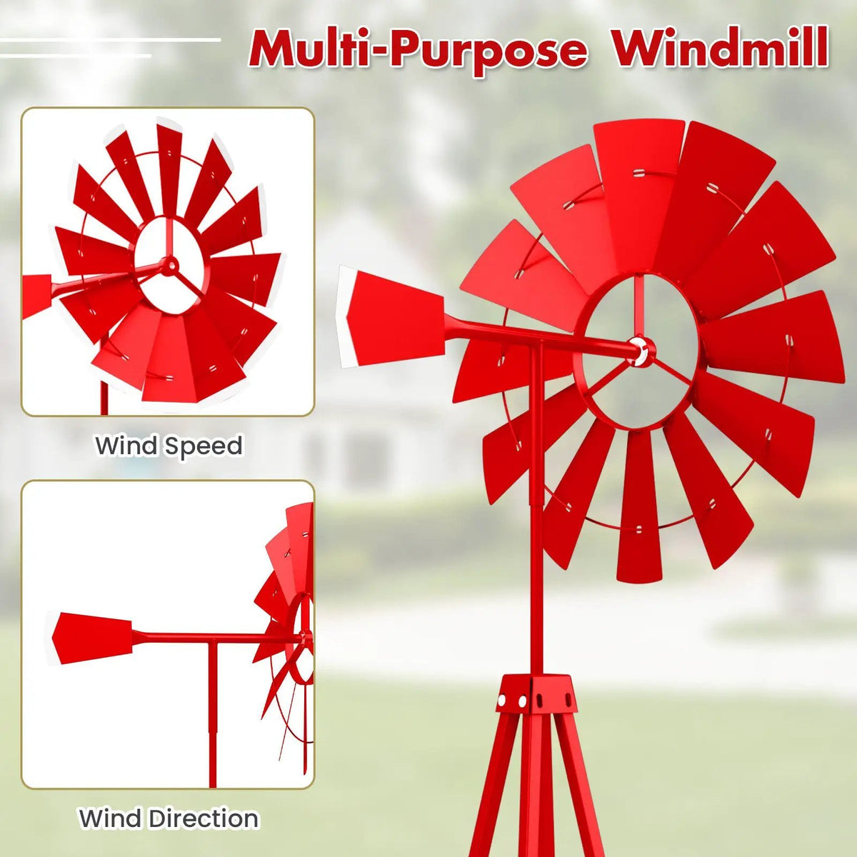 8 Feet Windmill Metal Ornamental Wind Wheel Weather Resistant by DirectDeals