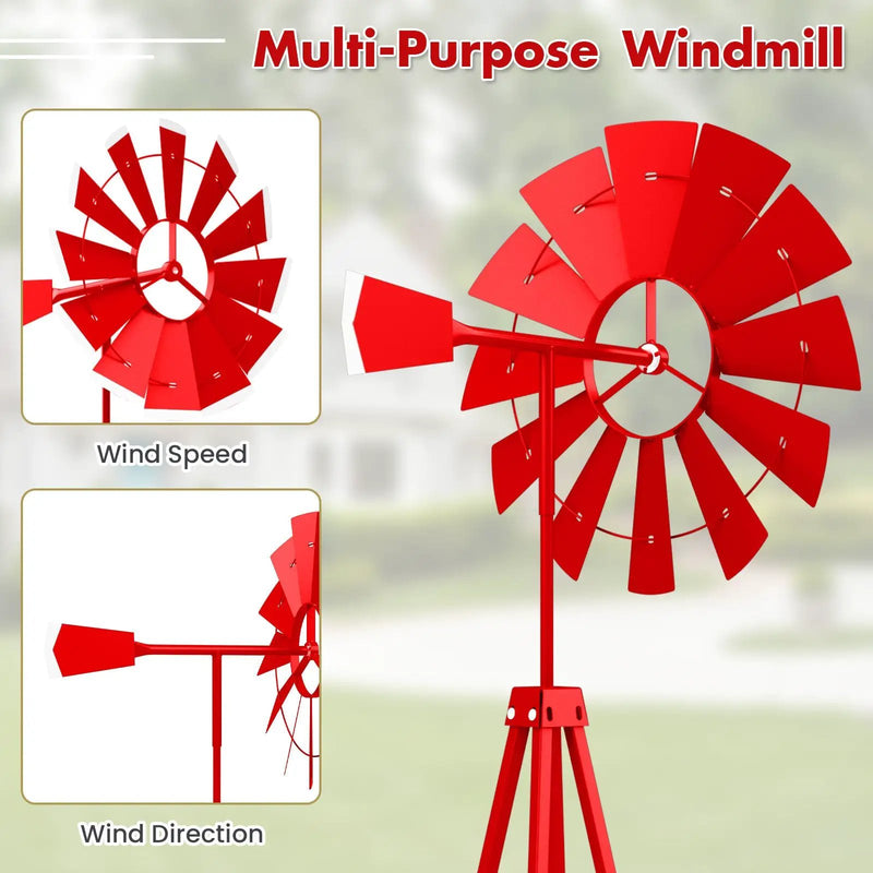 8 Feet Windmill Metal Ornamental Wind Wheel Weather Resistant by DirectDeals
