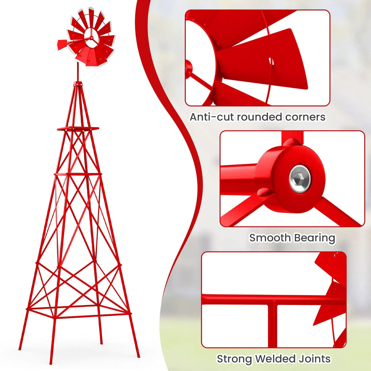 8 Feet Windmill Metal Ornamental Wind Wheel Weather Resistant by DirectDeals