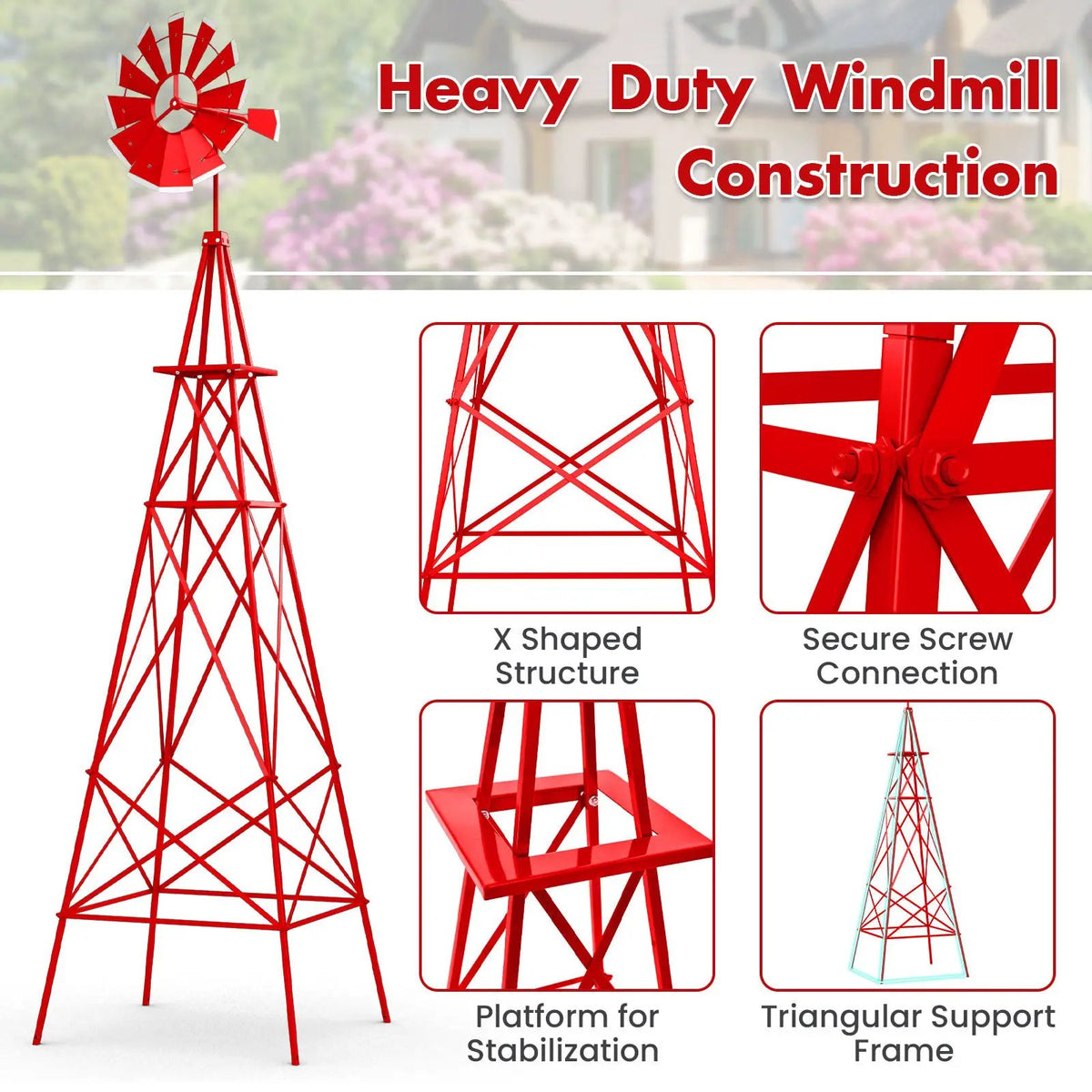 8 Feet Windmill Metal Ornamental Wind Wheel Weather Resistant by DirectDeals