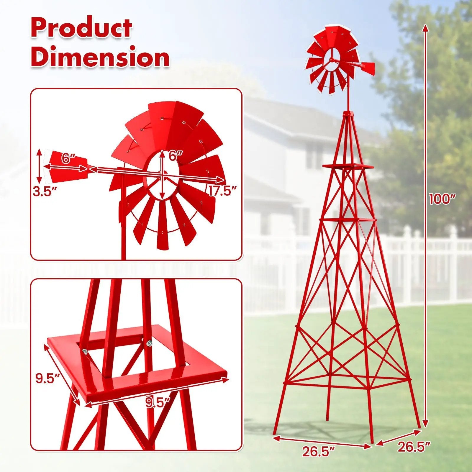 8 Feet Windmill Metal Ornamental Wind Wheel Weather Resistant by DirectDeals