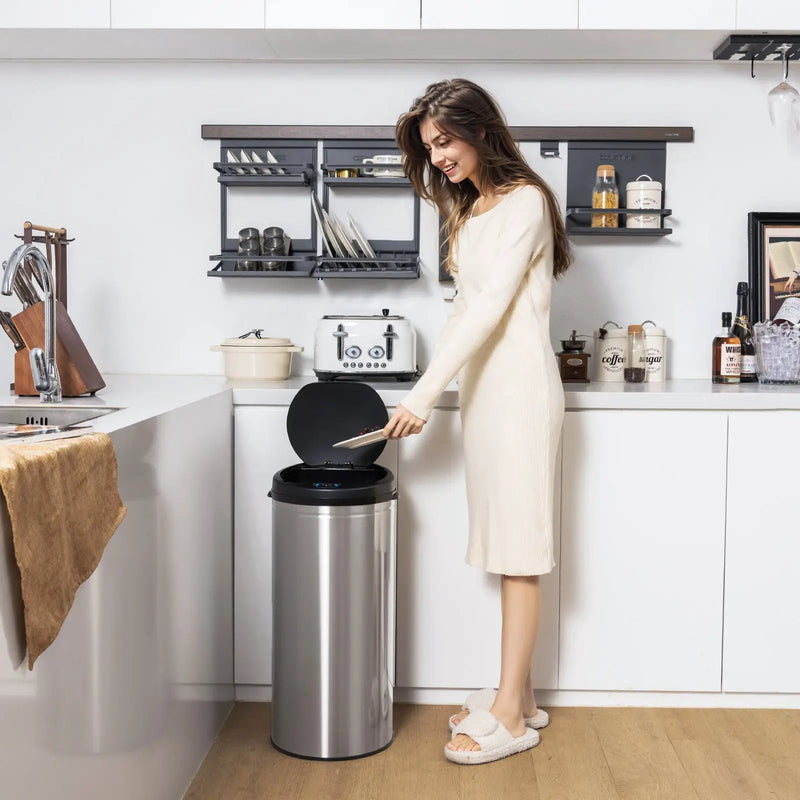 8 Gal Automatic Trash Can with Stainless Steel Frame Touchless Waste Bin-Silver by DirectDeals