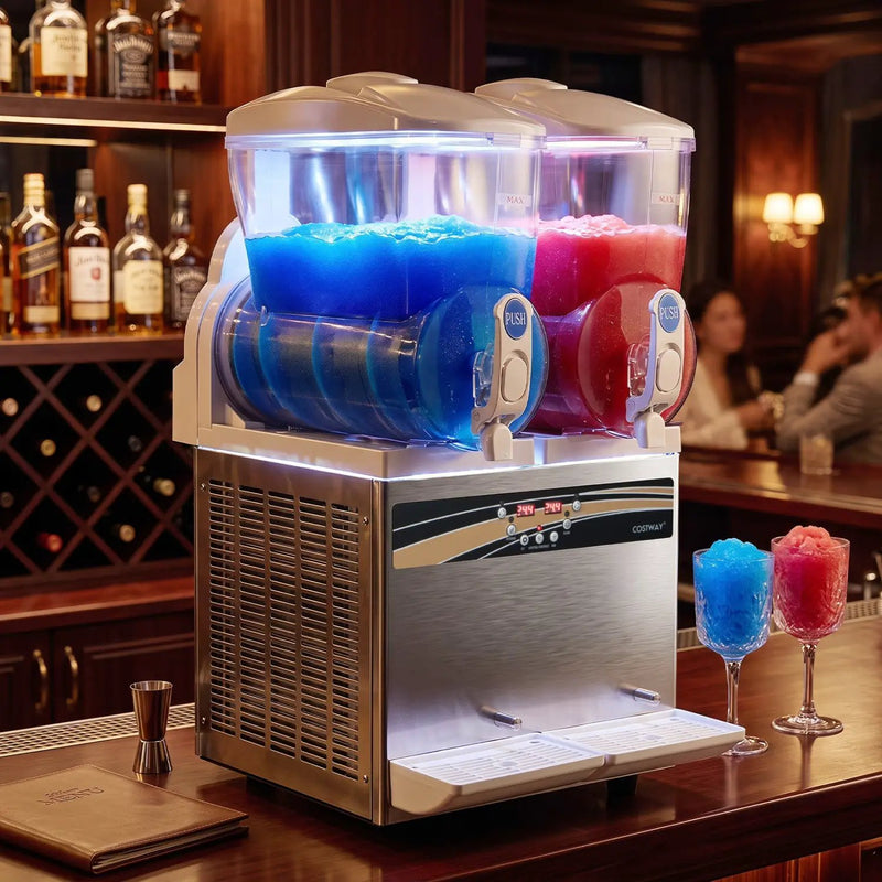 Commercial Slushie Machine 8 Gallon Dual Tank with LED Lights by DirectDeals