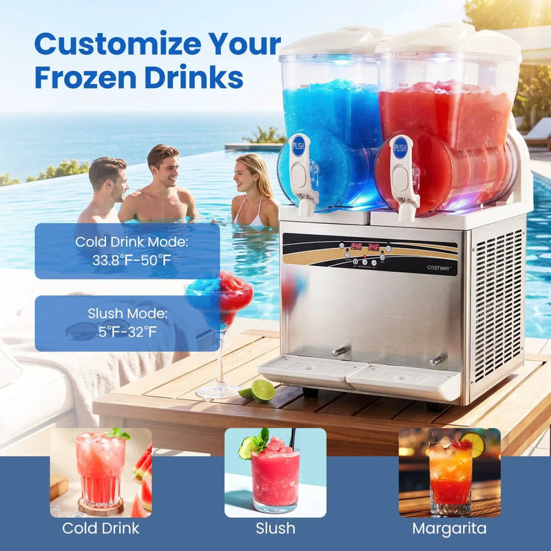Commercial Slushie Machine 8 Gallon Dual Tank with LED Lights by DirectDeals