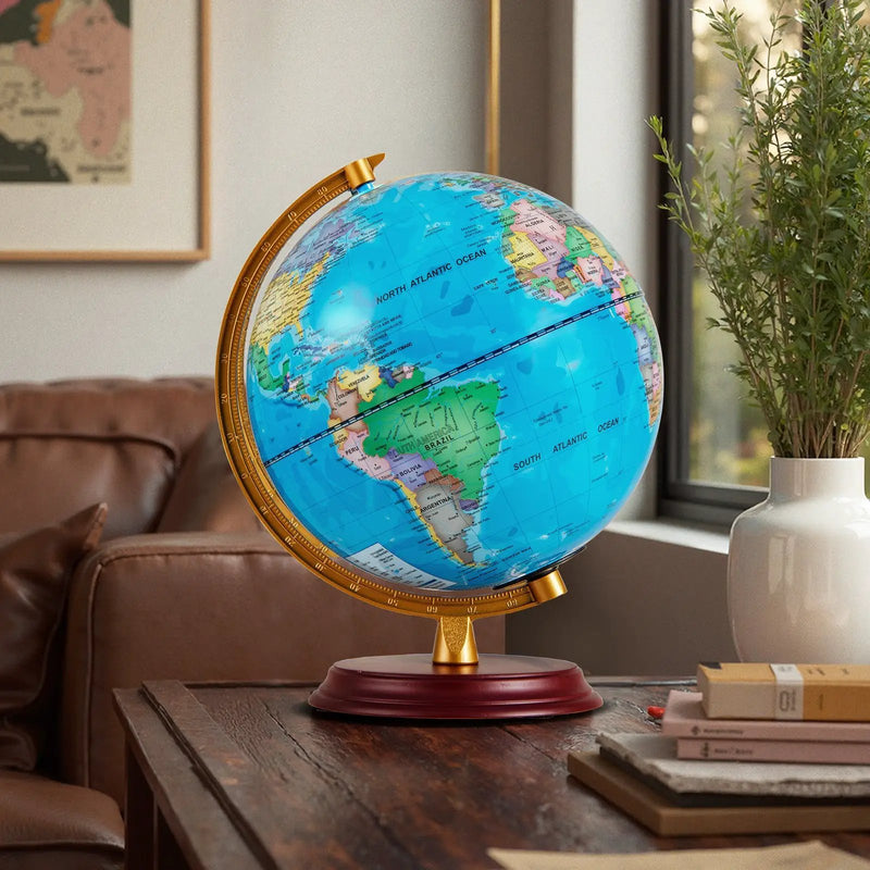 8 Inch Illuminated World Globe Night Light up Globe Lamp with Wooden Stand and HD Map by DirectDeals