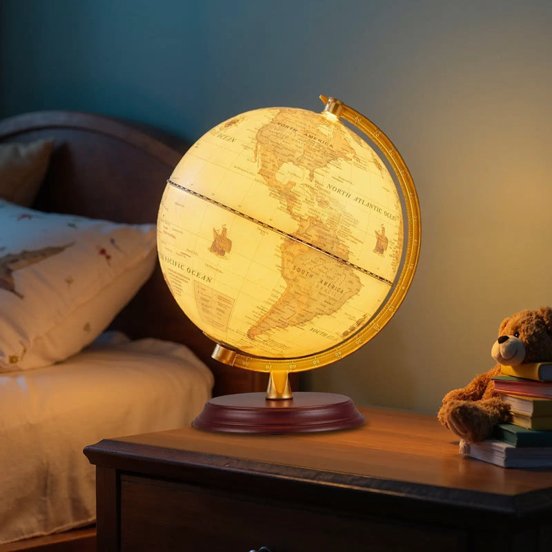 8 Inch Illuminated World Globe Night Light up Globe Lamp with Wooden Stand and HD Map by DirectDeals