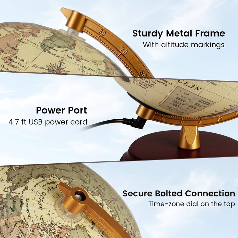 8 Inch Illuminated World Globe Night Light up Globe Lamp with Wooden Stand and HD Map by DirectDeals