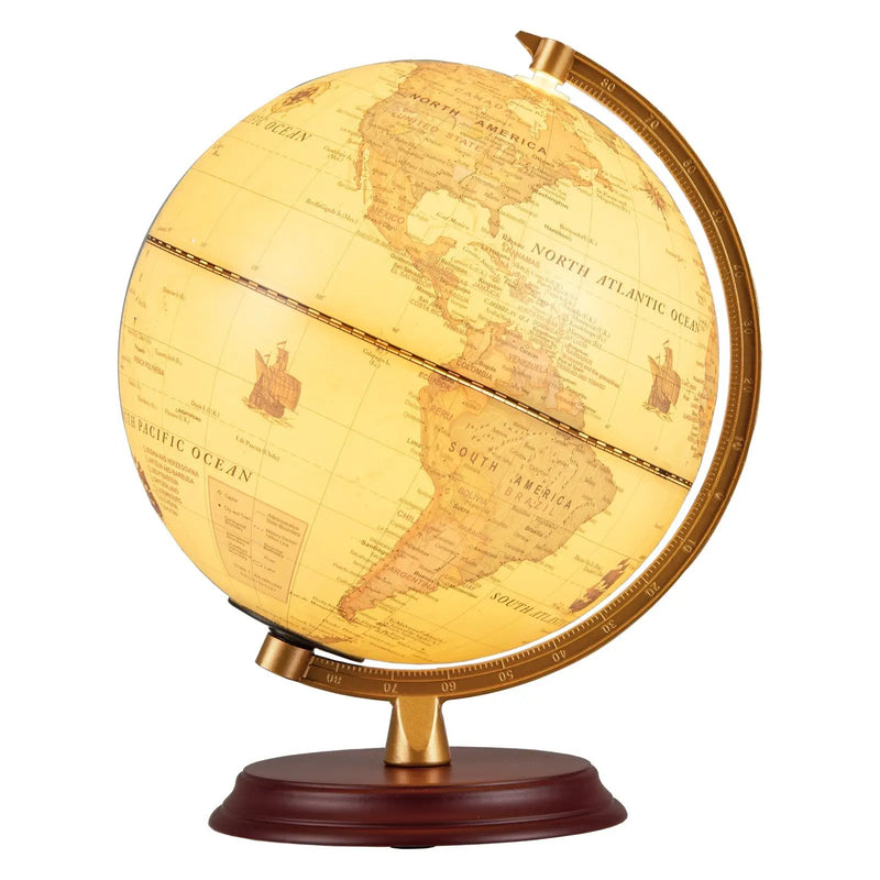 8 Inch Illuminated World Globe Night Light up Globe Lamp with Wooden Stand and HD Map by DirectDeals
