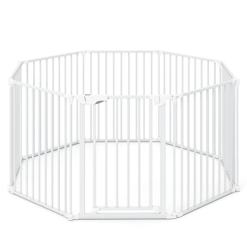 8-Panel Extra Wide Baby Gate Adjustable Pet Safety Fence with Auto-close Door by DirectDeals