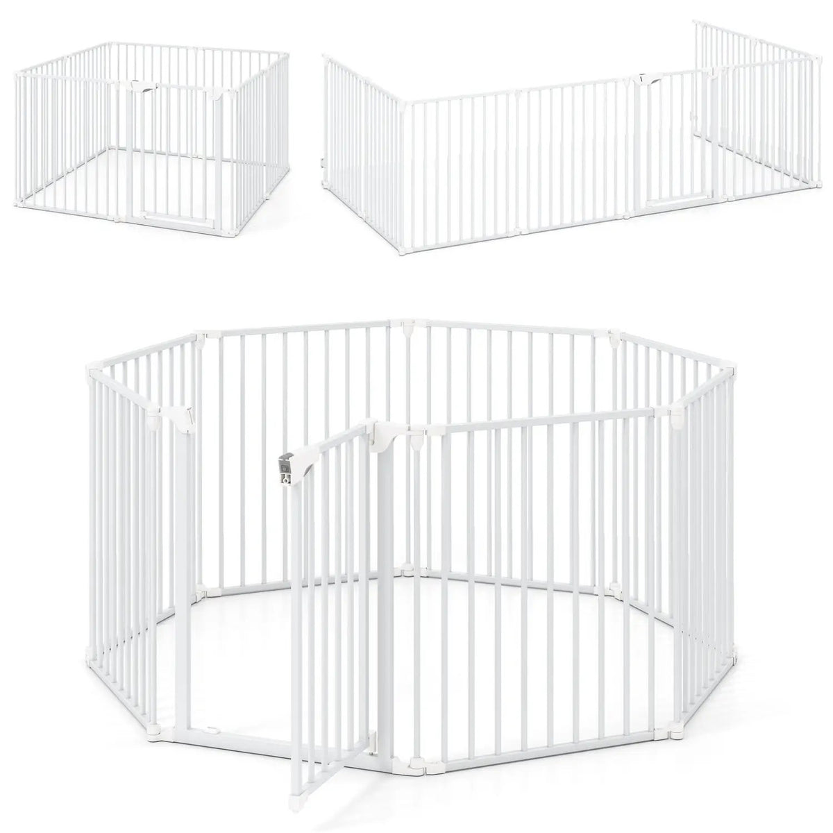 8-Panel Extra Wide Baby Gate Adjustable Pet Safety Fence with Auto-close Door by DirectDeals