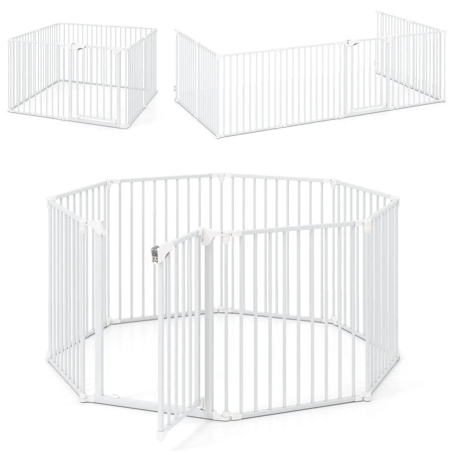 8-Panel Extra Wide Baby Gate Adjustable Pet Safety Fence with Auto-close Door by DirectDeals