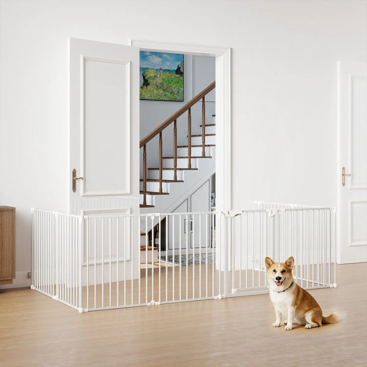 8-Panel Extra Wide Baby Gate Adjustable Pet Safety Fence with Auto-close Door by DirectDeals