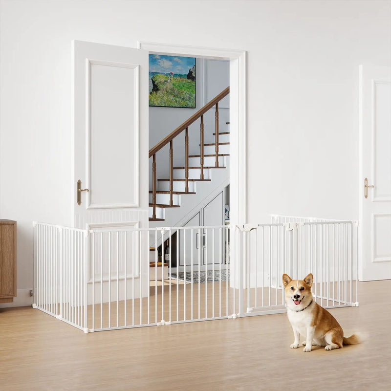 8-Panel Extra Wide Baby Gate Adjustable Pet Safety Fence with Auto-close Door by DirectDeals