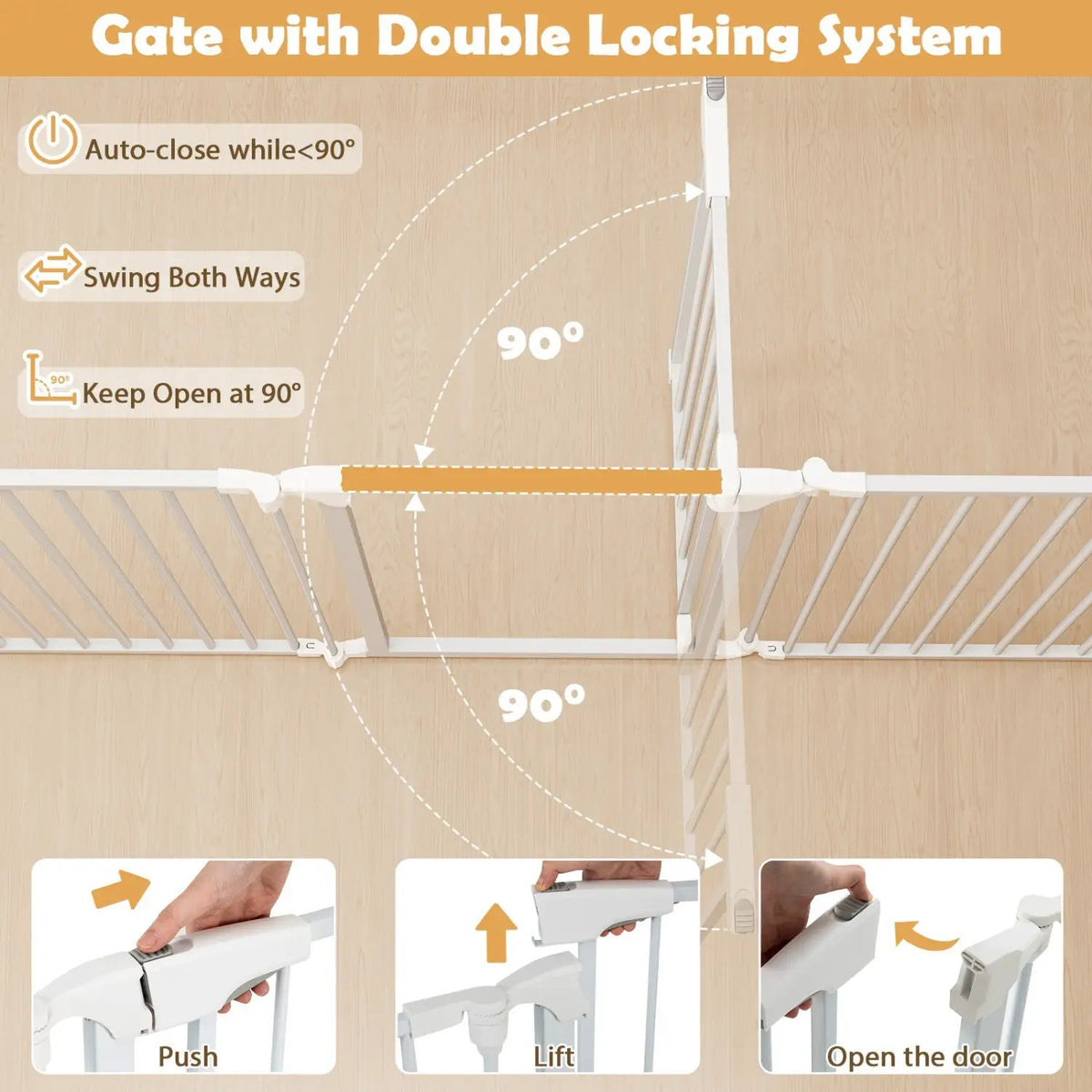 8-Panel Extra Wide Baby Gate Adjustable Pet Safety Fence with Auto-close Door by DirectDeals