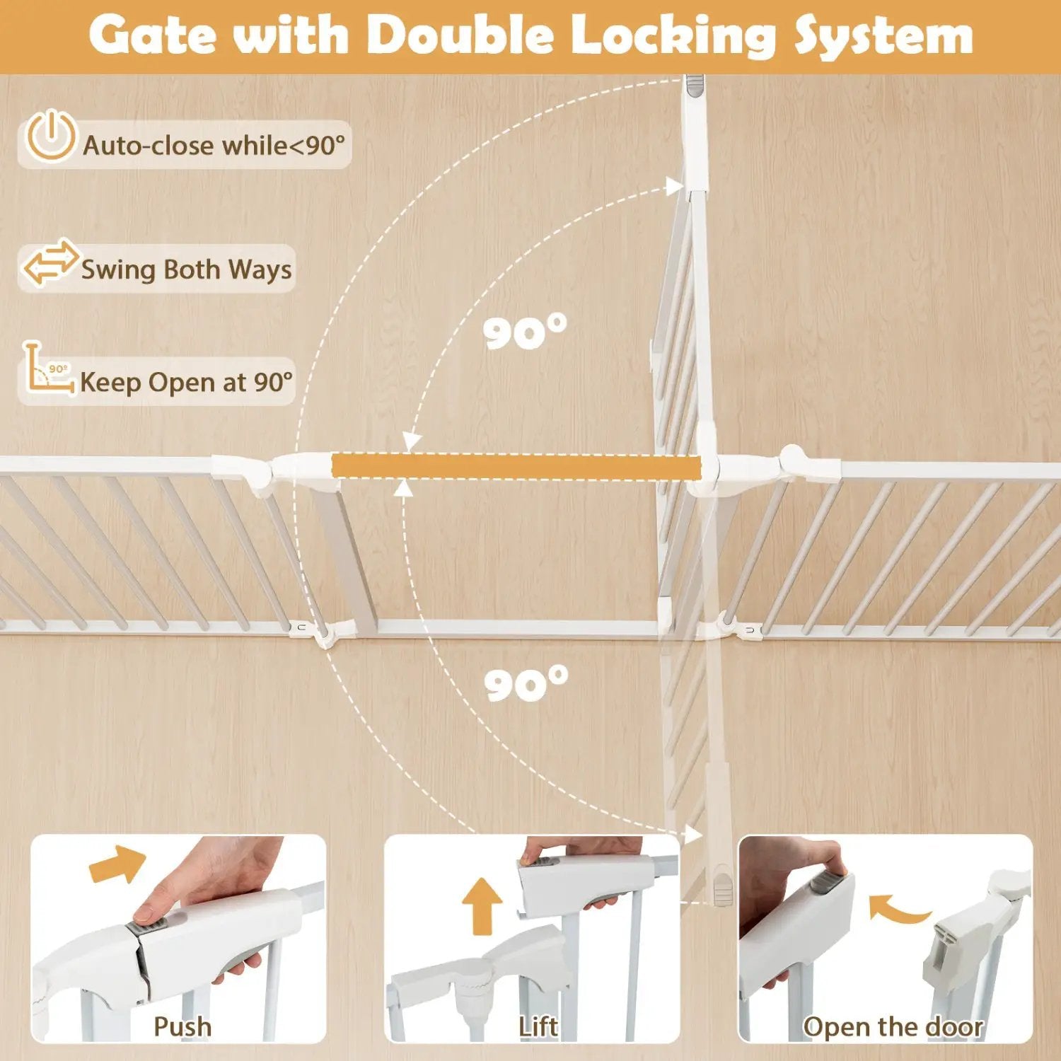 8-Panel Extra Wide Baby Gate Adjustable Pet Safety Fence with Auto-close Door by DirectDeals