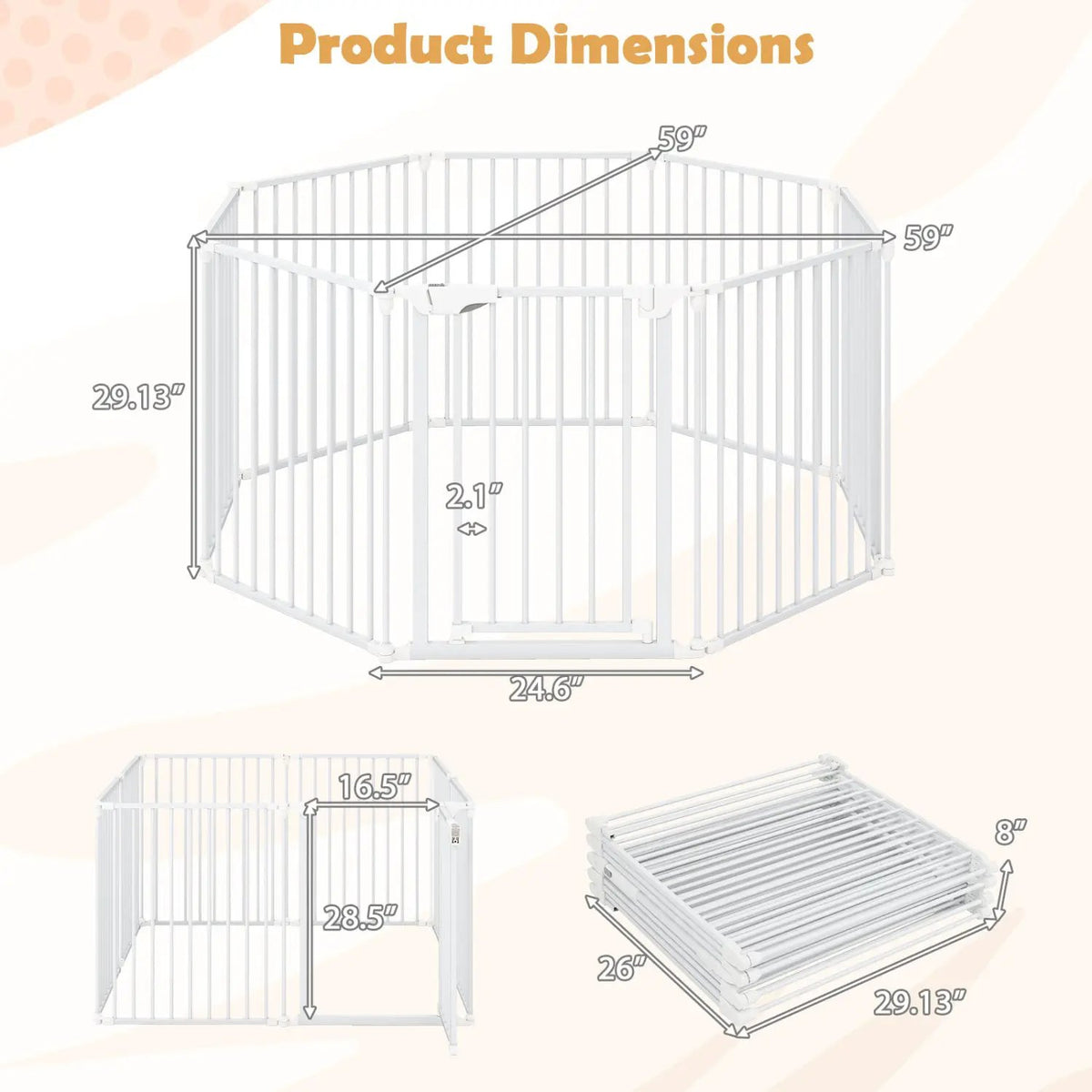 8-Panel Extra Wide Baby Gate Adjustable Pet Safety Fence with Auto-close Door by DirectDeals