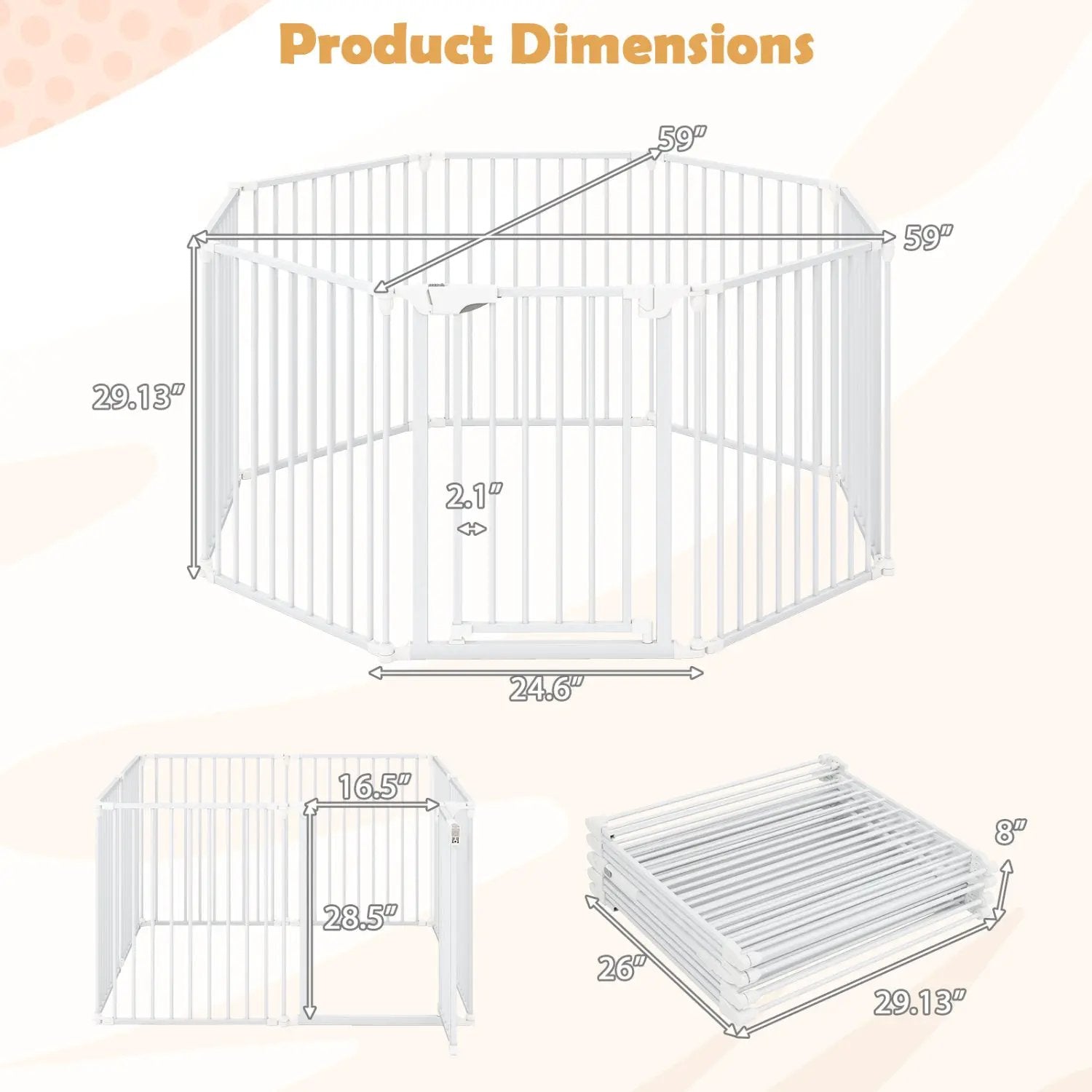 8-Panel Extra Wide Baby Gate Adjustable Pet Safety Fence with Auto-close Door by DirectDeals