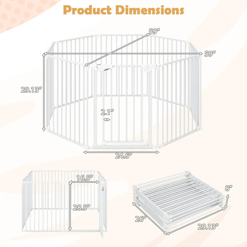 8-Panel Extra Wide Baby Gate Adjustable Pet Safety Fence with Auto-close Door by DirectDeals