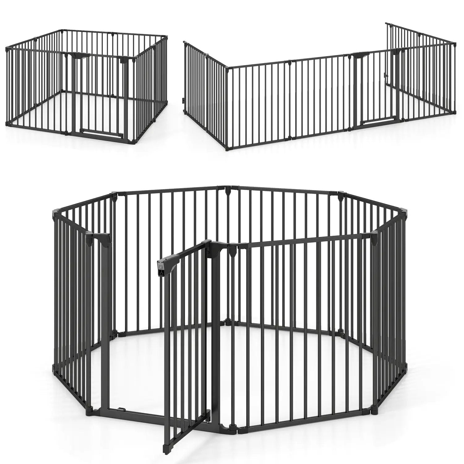 8-Panel Extra Wide Baby Gate Adjustable Pet Safety Fence with Auto-close Door by DirectDeals