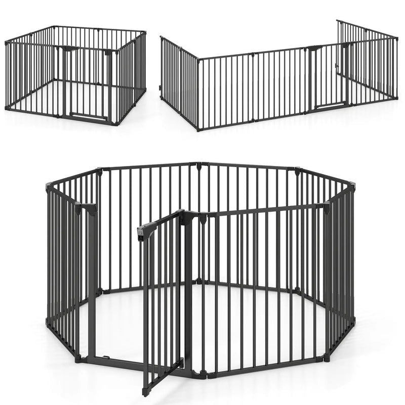 8-Panel Extra Wide Baby Gate Adjustable Pet Safety Fence with Auto-close Door by DirectDeals